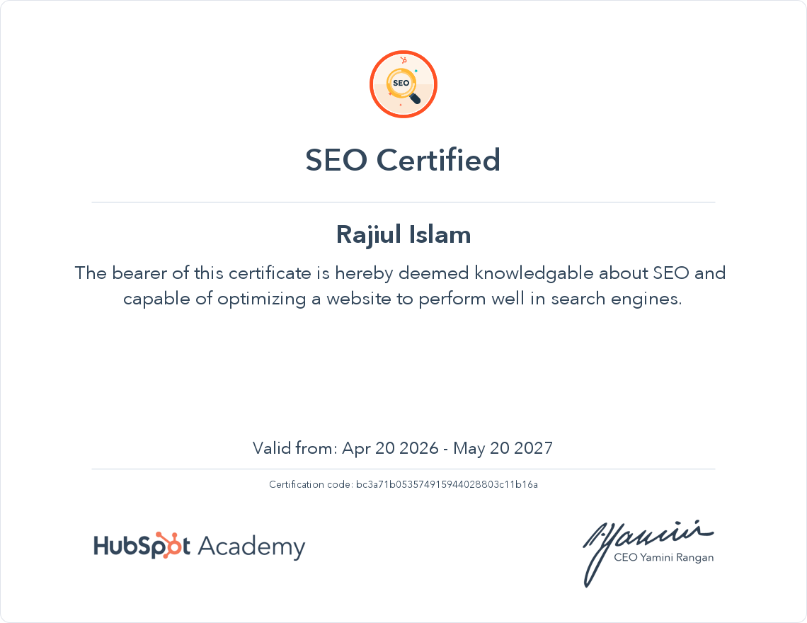 HubSpot SEO certificate